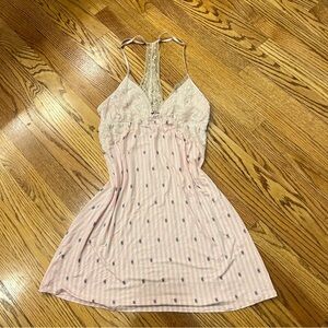 Victoria’s Secret Classic Pink and White Striped Lace Slip Dress M